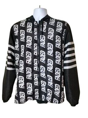 Five By Five FADED Mens L Jacket Hooded Windbreaker Black Stripe Athleisure Hip